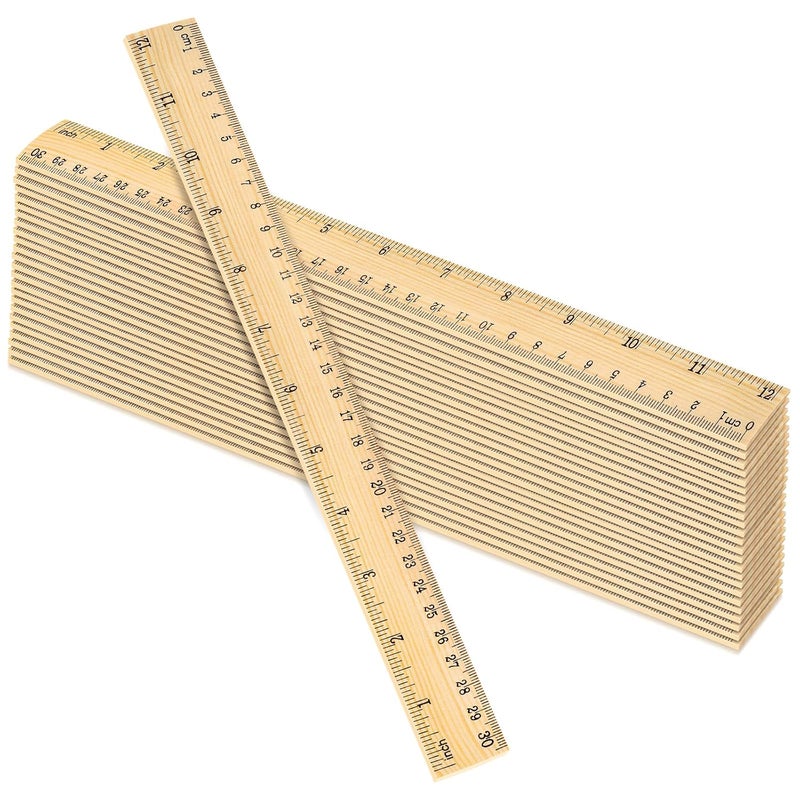 Uranus&No.1 24 Pack Wooden Ruler 12 Inch, Rulers Bulk for Classroom, Wood Ruler with Centimeters and Inches, 2 Scale Measuring Rulers for Kids Students Teacher, Ideal Back to School Office Home Supplies - Image 1